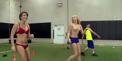 Horny porn stars are playing dodgeball while being naked