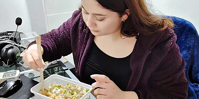 Round Chubby Girl Eating Sushi