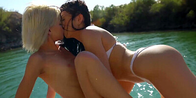 Sensual Babes Lick Pussies On The Lake