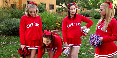 Voluptuous cheerleaders are having a real lesbian orgy at home